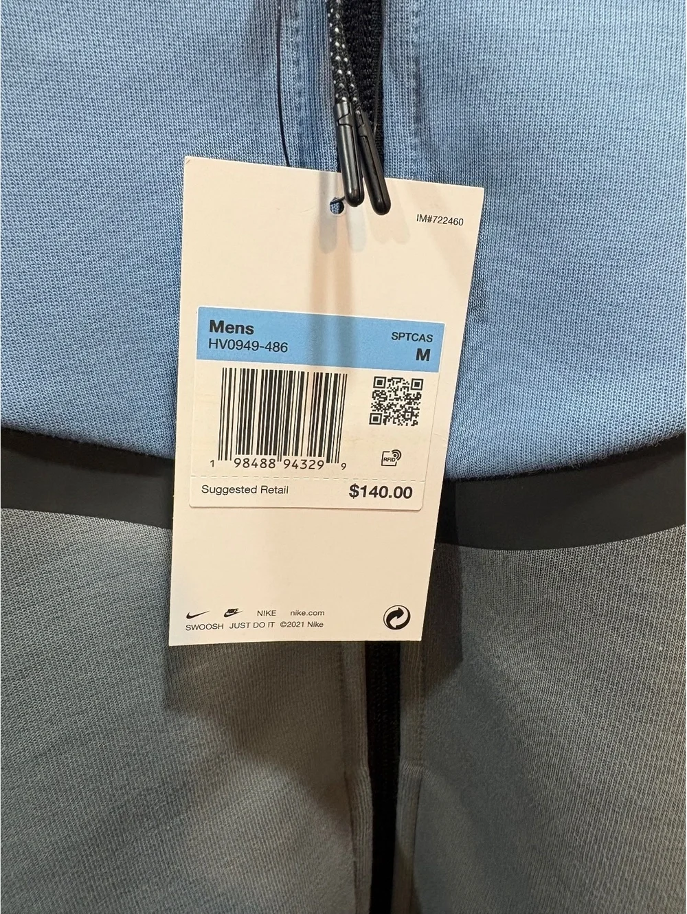 Nike Tech Men's Full-Zip Hoodie Jacket Size M Blue and Gray